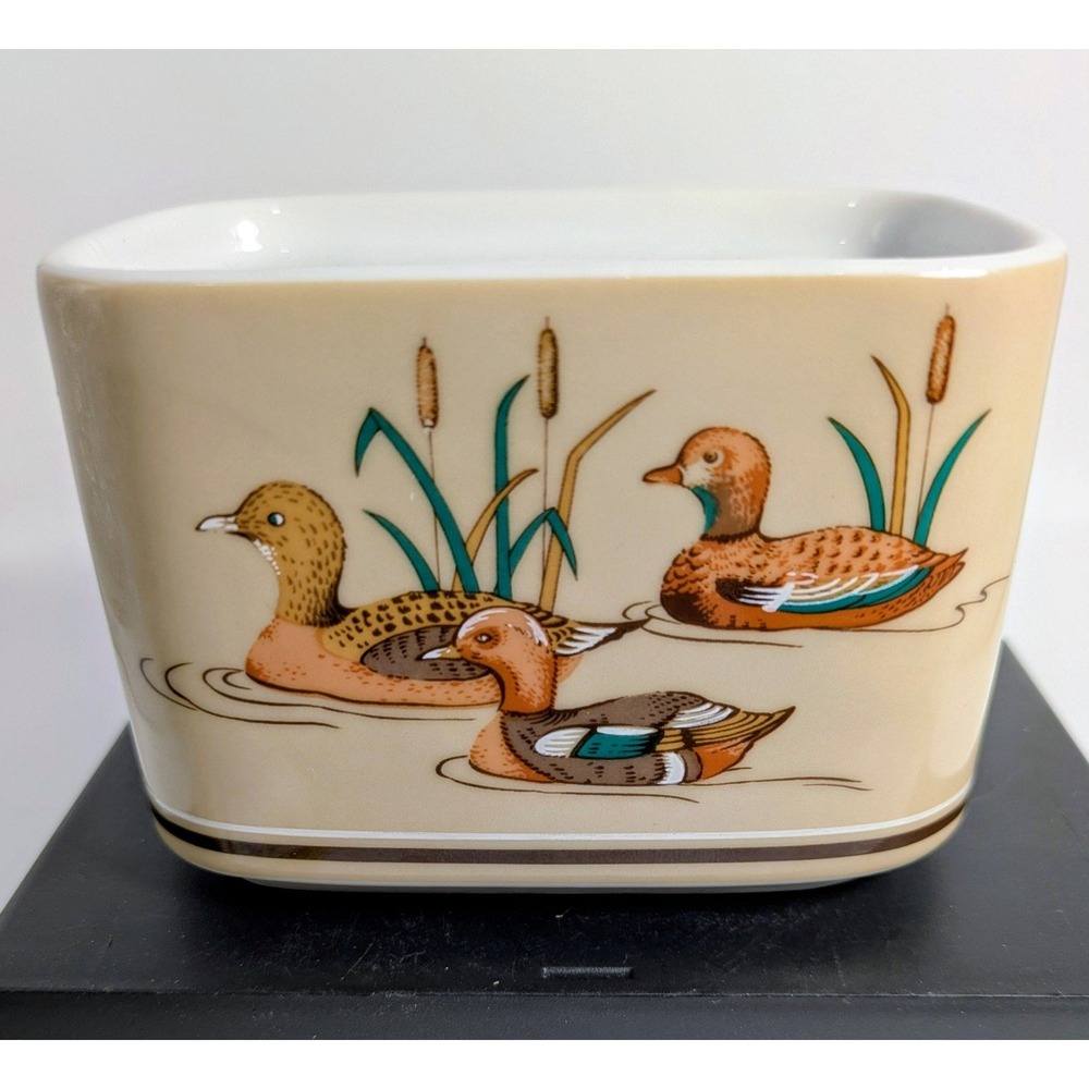 Vintage Andre Richard Wood Ducks Ceramic Toothbrush Holder Japan Wildlife Decor